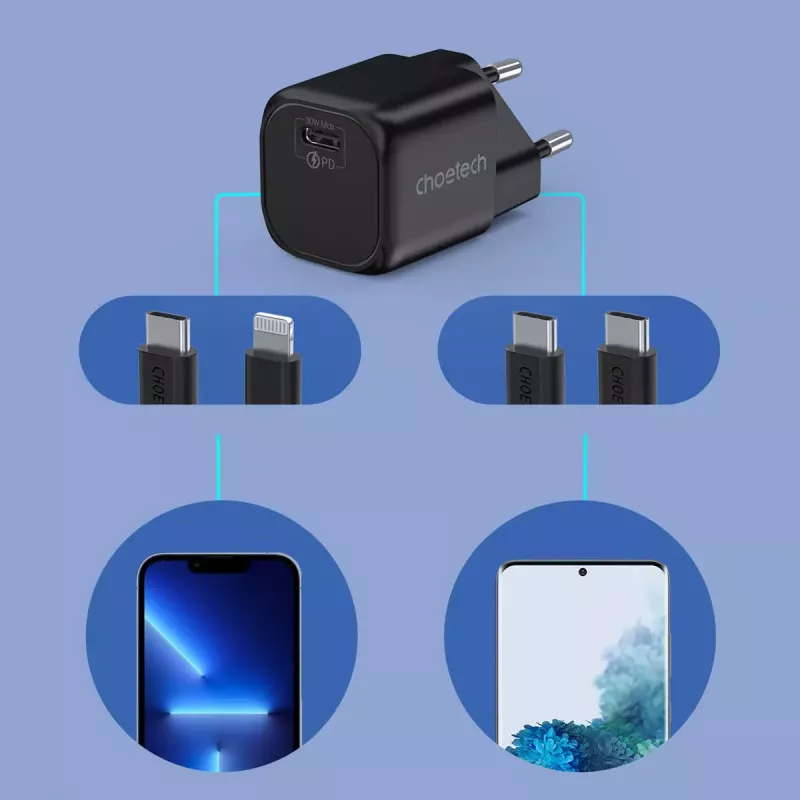 Ladegerät CHOETECH PD5007 30W USB-C Power Delivery Schnellladung für Telefone und Tablets