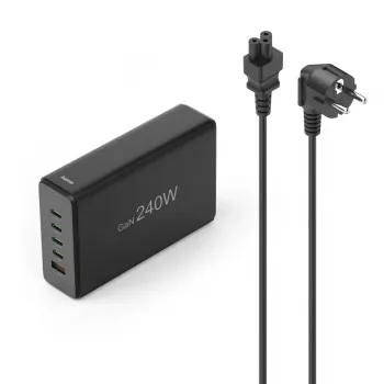 Ladestation HAMA 201977, 240W gesamt, 4× USB-C, 1× USB-A, schwarz