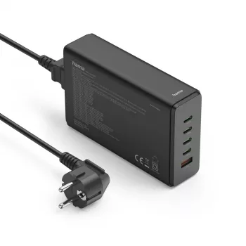 Ladestation HAMA 201977, 240W gesamt, 4× USB-C, 1× USB-A, schwarz
