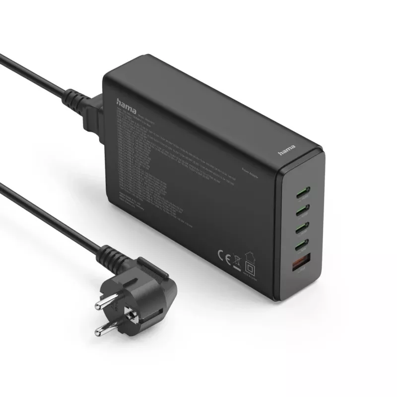 Ladestation HAMA 201977, 240W gesamt, 4× USB-C, 1× USB-A, schwarz