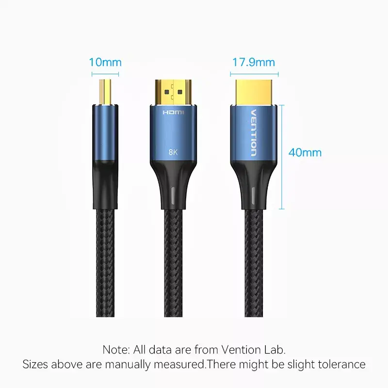 HDMI-Kabel Vention 8K 48Gbps HDMI 2.1 Baumwollumflochtenes Stecker-Stecker-Kabel 1 m Blau Aluminium