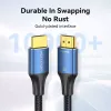 HDMI-Kabel Vention 8K 48Gbps HDMI 2.1 Baumwollumflochtenes Stecker-Stecker-Kabel 1 m Blau Aluminium
