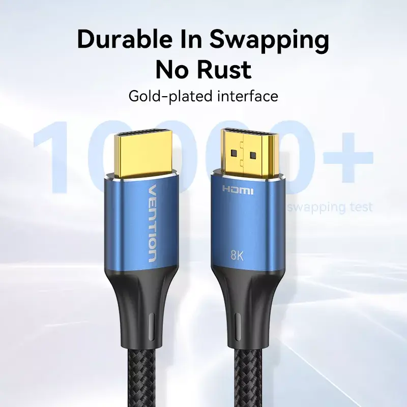 HDMI-Kabel Vention 8K 48Gbps HDMI 2.1 Baumwollumflochtenes Stecker-Stecker-Kabel 1 m Blau Aluminium