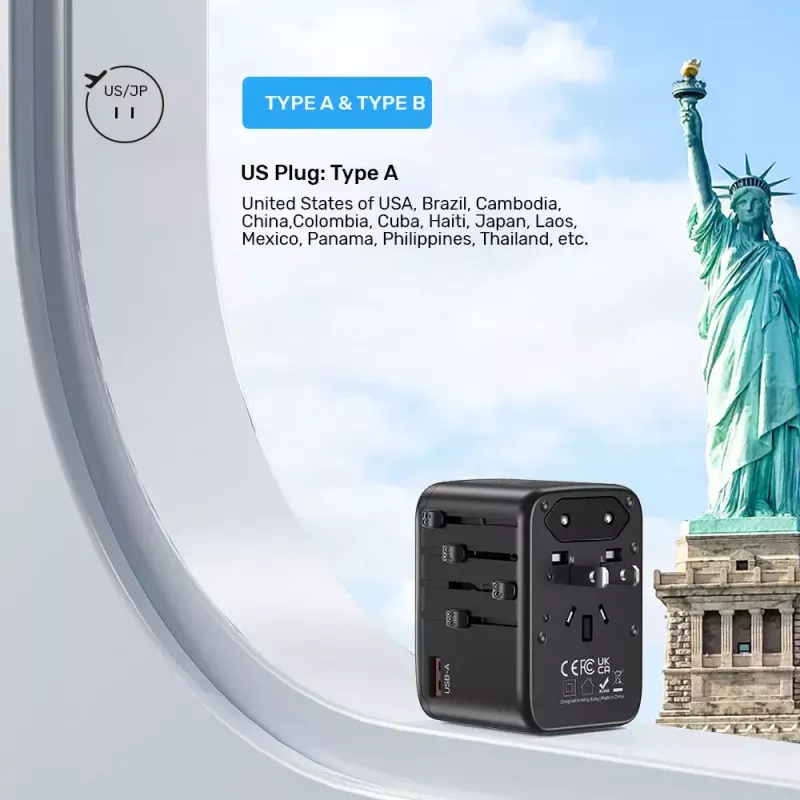 Reiseadapter UNITEK P1122ABK01 Universal Schwarz Typ C G I