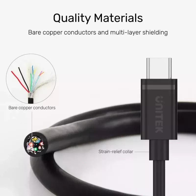 USB-C-zu-USB-C-Kabel Unitek Y-C477BK01-2M, USB 3.2 Gen 1, 2 m, 5 Gbit/s, PD 60 W, Schwarz