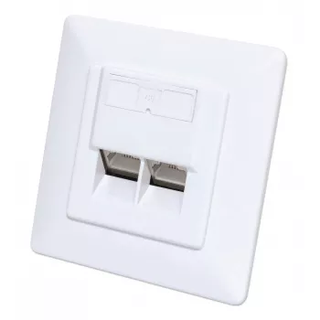 Intellinet 2-Port Cat6 10G geschirmte RJ45-Wanddose, Unterputzmontage mit Abdeckrahmen, STP, Signalweiß RAL9003