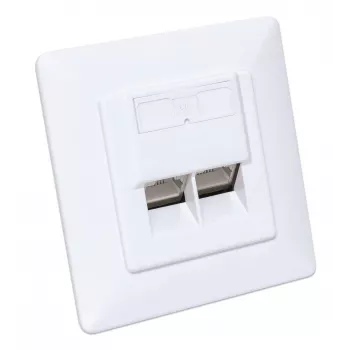 Intellinet 2-Port Cat6 10G geschirmte RJ45-Wanddose, Unterputzmontage mit Abdeckrahmen, STP, Signalweiß RAL9003