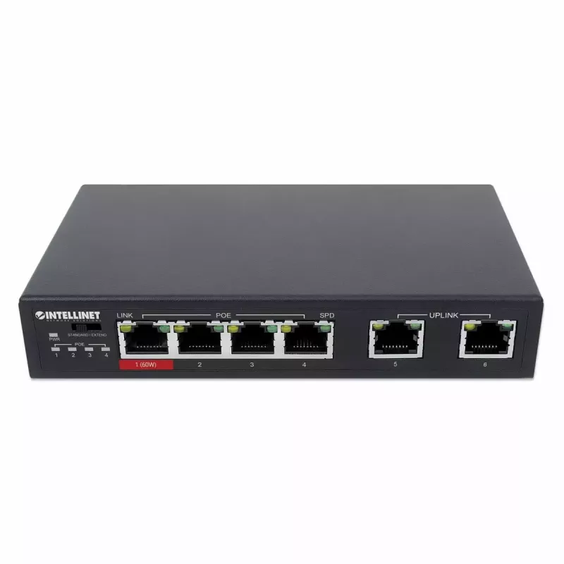 Intellinet 6-Port Fast Ethernet Switch 4 PoE Ports 65W Power Budget