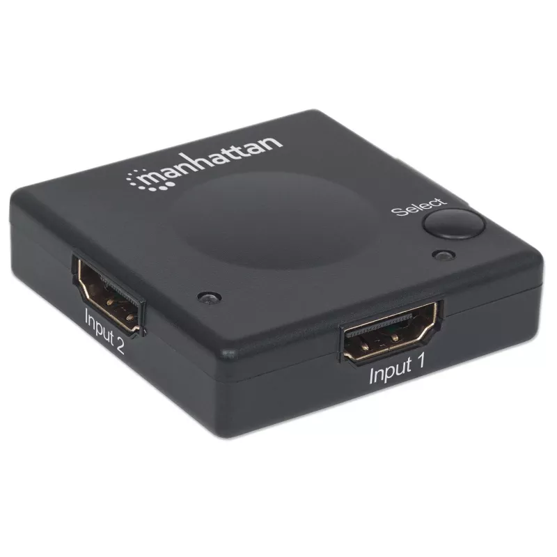Manhattan HDMI Switch 2-Port, 1080p, verbindet 2 HDMI-Quellen mit 1 Anzeige, automatische und manuelle Umschaltung (per Taste), keine externe Stromversorgung erforderlich, Schwarz, drei Jahre Garantie