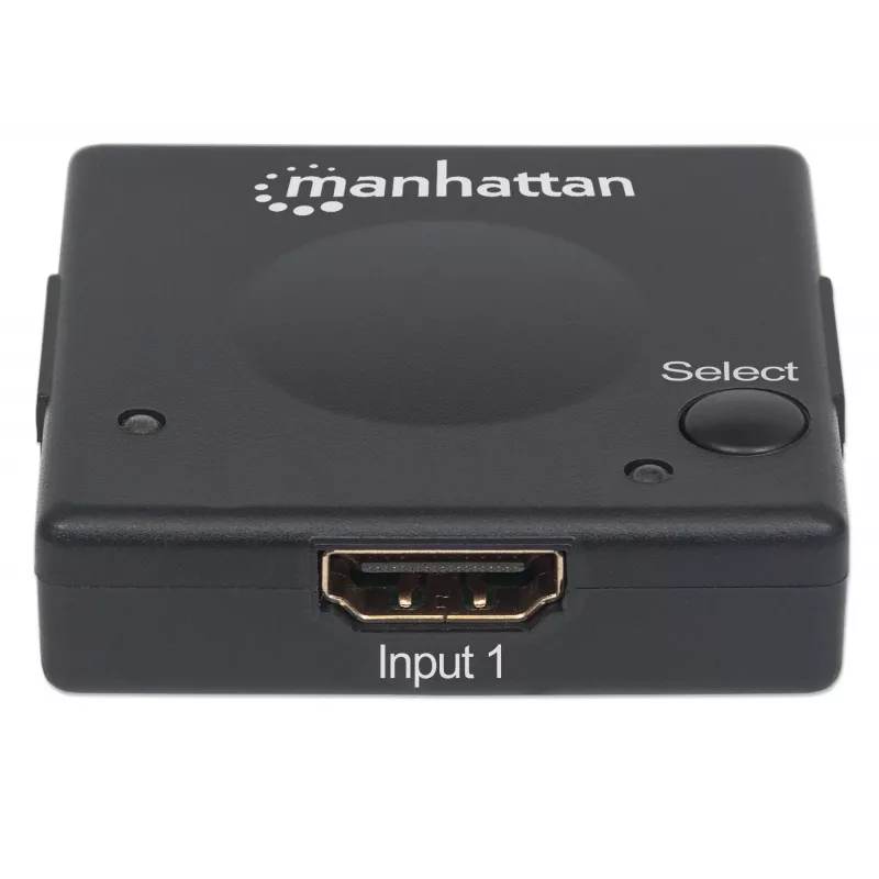Manhattan HDMI Switch 2-Port, 1080p, verbindet 2 HDMI-Quellen mit 1 Anzeige, automatische und manuelle Umschaltung (per Taste), keine externe Stromversorgung erforderlich, Schwarz, drei Jahre Garantie