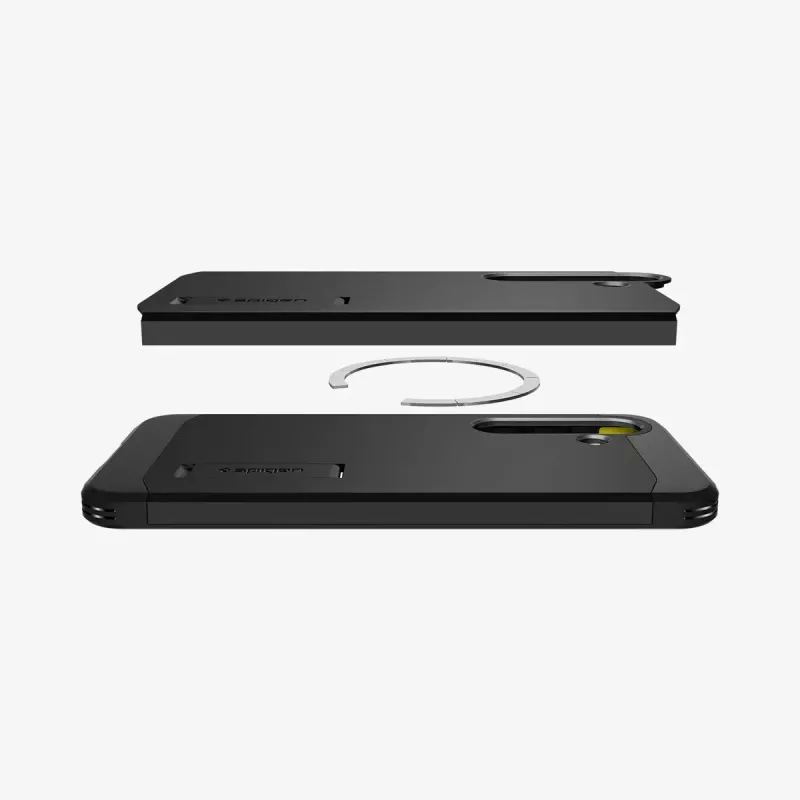 Spigen Galaxy S25 Hülle Tough Armor AI Schwarz Cover mit Tischständer
