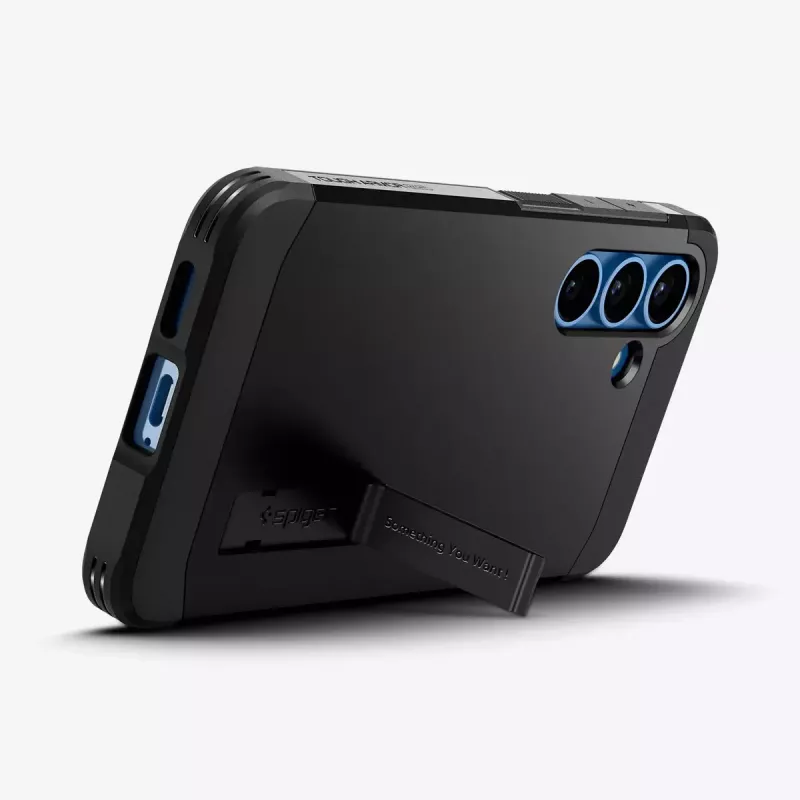 Spigen Galaxy S25 Hülle Tough Armor AI Schwarz Cover mit Tischständer