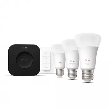 Smart-Lichtset Philips Hue White and Colour Ambience Starter Kit — 3 E27 Smart-Lampen, Dimmschalter, Bridge Pro, Bluetooth/Zigbee