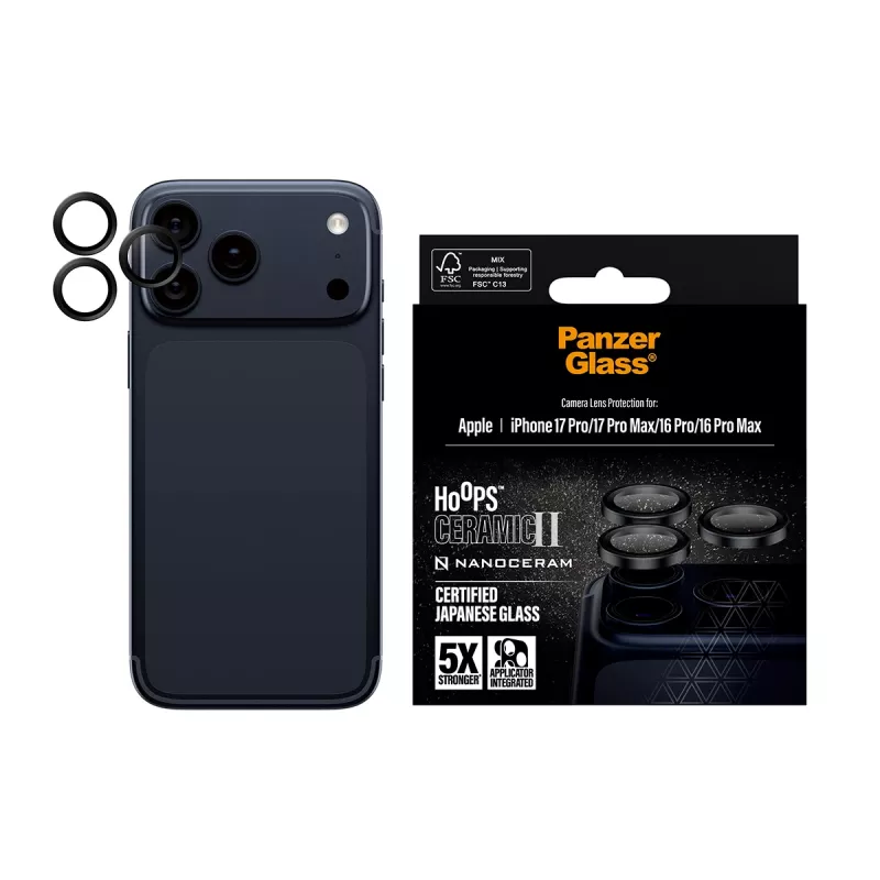 PanzerGlass ® Hoops® Ceramic II Kameralinsen-Schutzglas iPhone 17 Pro | iPhone 17 Pro Max | iPhone 16 Pro | 16 Pro Max