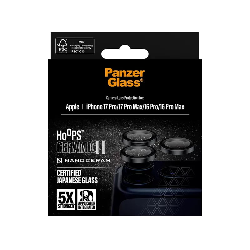 PanzerGlass ® Hoops® Ceramic II Kameralinsen-Schutzglas iPhone 17 Pro | iPhone 17 Pro Max | iPhone 16 Pro | 16 Pro Max