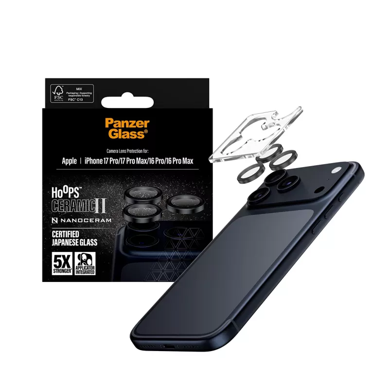 PanzerGlass ® Hoops® Ceramic II Kameralinsen-Schutzglas iPhone 17 Pro | iPhone 17 Pro Max | iPhone 16 Pro | 16 Pro Max