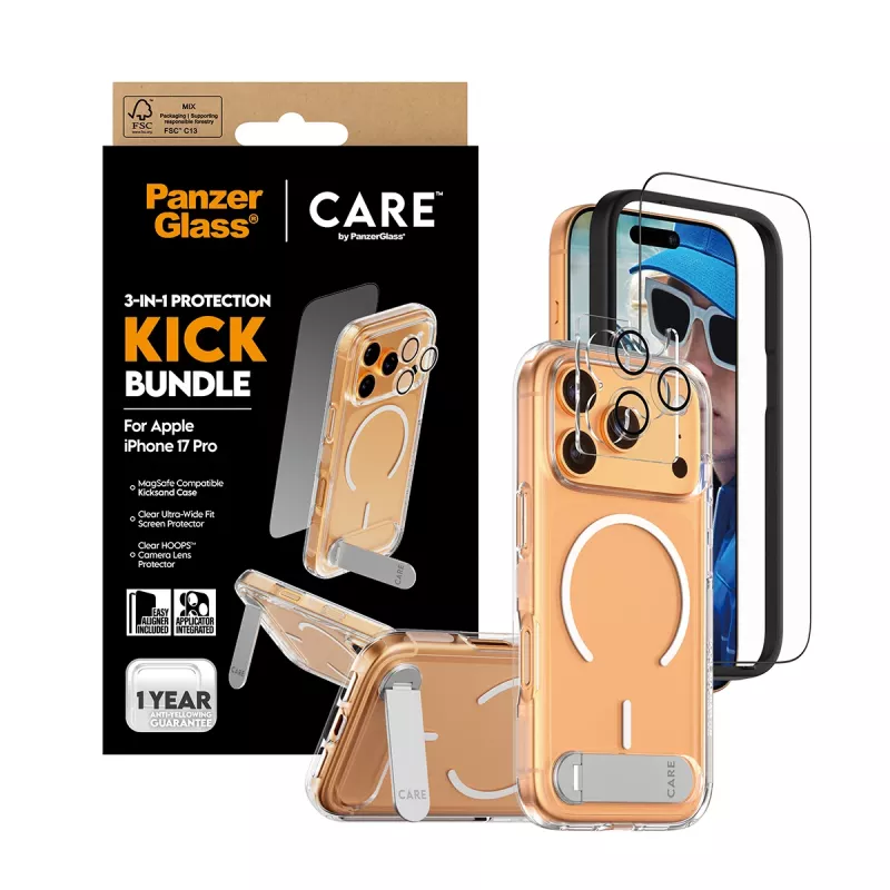Schutzhülle PanzerGlass CARE Feature Kick 3w1 für iPhone 17 Pro mit Glas-Kameraabdeckung