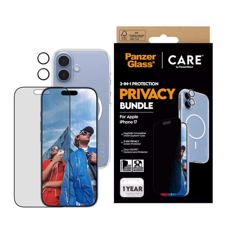 Schutzhülle PanzerGlass Case CARE für iPhone 17 mit Sichtschutz, 3-in-1-Funktionalität