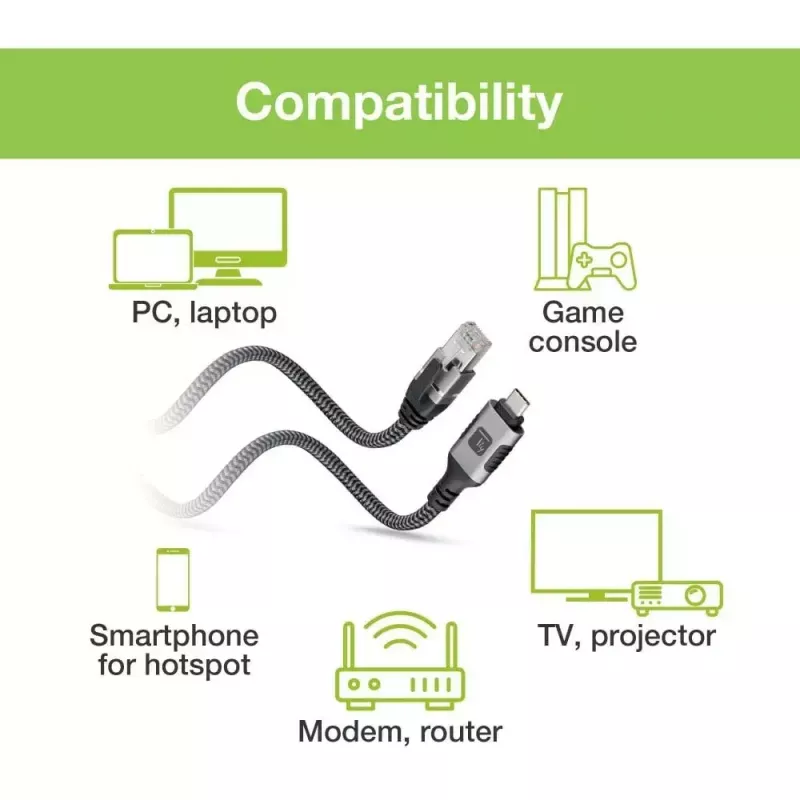 Netzwerkkabel TECHLY USB-C auf Gigabit Ethernet RJ45, Cat6, 3 m, USB 3.2 Gen 1, F/UTP, schwarz