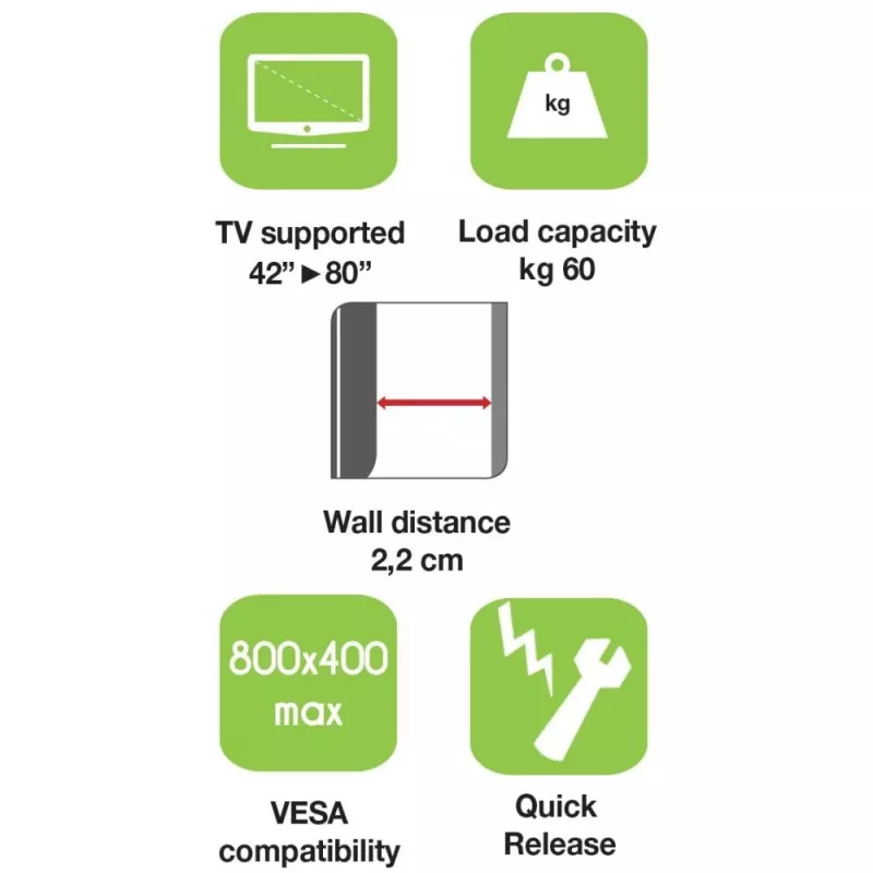 Techly Wandhalterung für LED-LCD-TV 42-80 Ultra schlank Fixed H400mm” ICA-PLB 840