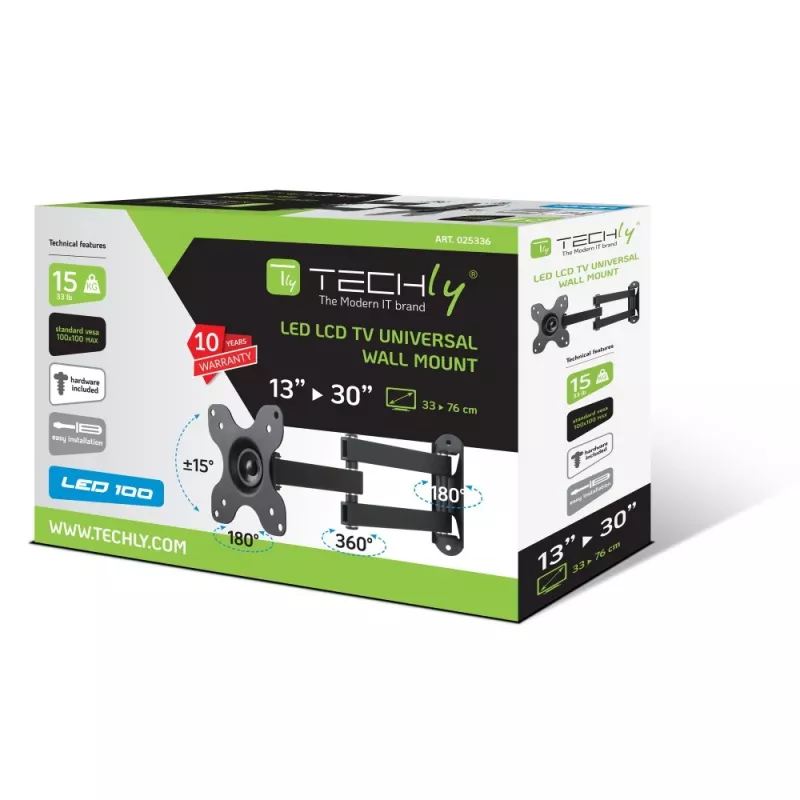 Techly Wandhalterung für LCD LED 33-76,2 cm (13-30 Zoll) neigbar 2 Gelenke Schwarz ICA-LCD 923B