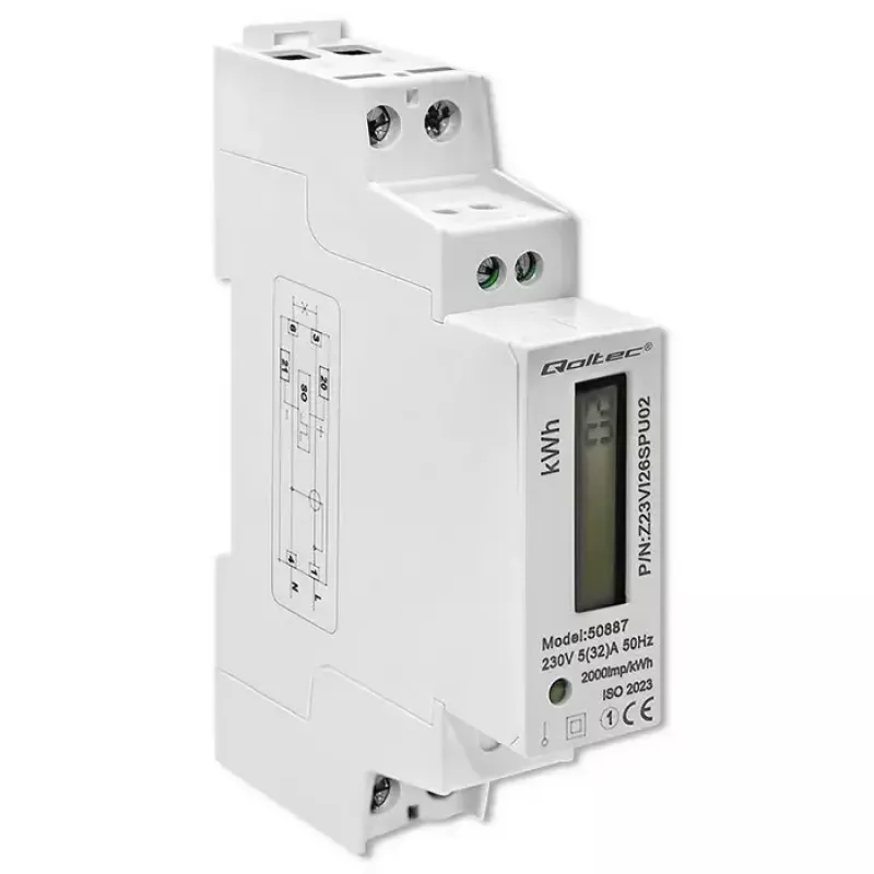 Einphasiger Stromzähler QOLTEC 50887 1-phasig 230V LCD schlank