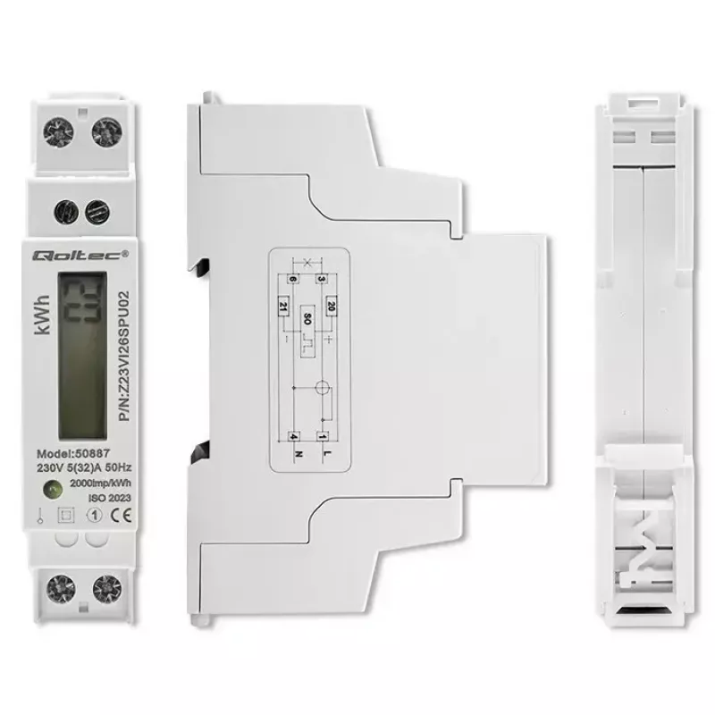 Einphasiger Stromzähler QOLTEC 50887 1-phasig 230V LCD schlank