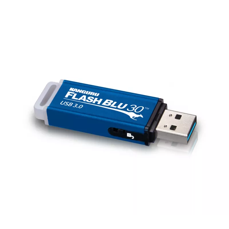Kanguru FlashBlu30 SuperSpeed USB3.0 64 GB | Sicherer USB-Stick | Physischer Schreibschutzschalter | Windows „ReadyBoost“-kompatibel