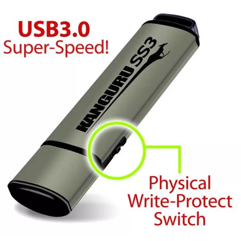 Kanguru SS3™ SuperSpeed USB3.0 64GB |Sicherer USB-Stick| Physischer Schreibschutzschalter | Windows „Ready Boost“-kompatibel | Einfache treiberlose Einrichtung | Plug and Play