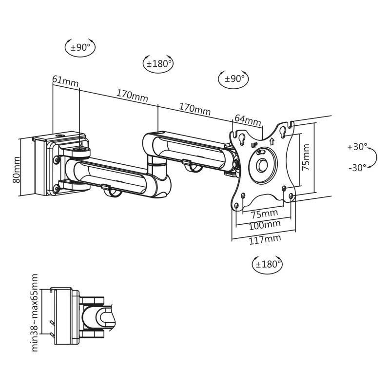 InLine Slatwall Monitorhalterung lang weiß 8 kg 17 Zoll