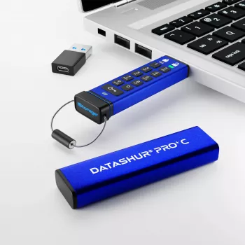 iStorage datAshur PRO+C 128GB | FIPS 140-3 Level 3 zertifiziert | Sicheres USB-Typ-C-Laufwerk | AES-XTS 256-Bit-Hardwareverschlüsselung | PIN-geschützt | Typ-C-auf-A-Adapter enthalten