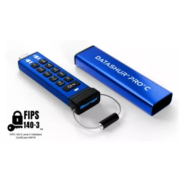 iStorage datAshur PRO+C 512GB | FIPS 140-3 Level 3 zertifiziert | Sicheres USB-Typ-C-Laufwerk | AES-XTS 256-Bit Hardwareverschlüsselung | PIN-geschützt | Typ-C-auf-A-Adapter enthalten