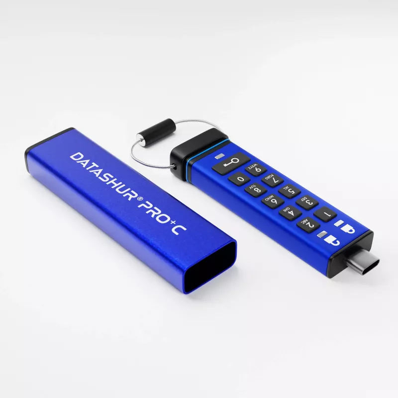 iStorage datAshur PRO+C 512GB | FIPS 140-3 Level 3 zertifiziert | Sicheres USB-Typ-C-Laufwerk | AES-XTS 256-Bit Hardwareverschlüsselung | PIN-geschützt | Typ-C-auf-A-Adapter enthalten