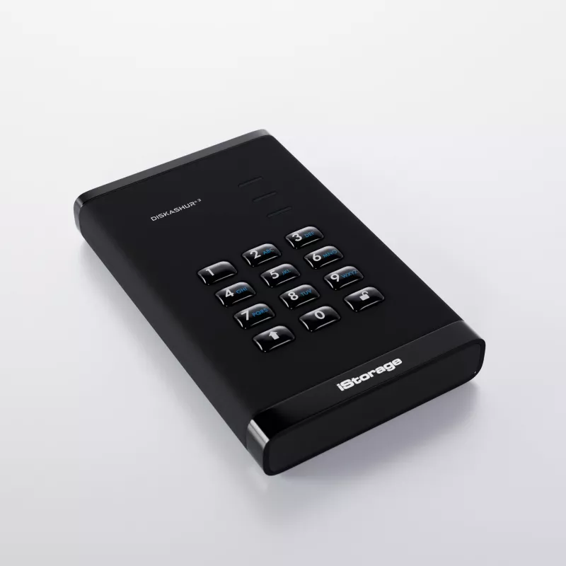 iStorage diskAshur³ 2TB Schwarz | Sichere tragbare Festplatte | | FIPS 140-3 Level 3 konform | Common Criteria EAL 5+ | PIN-geschützt | AES-XTS 256-Bit-Hardware-Verschlüsselung | DSGVO, TAA-konform | Staub-/Wasserbeständig |