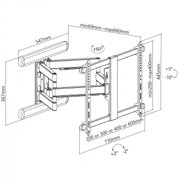 InLine Premium Aluminium-Wandhalterung für Flachbildfernseher 37-80 Zoll Weiß 70 kg