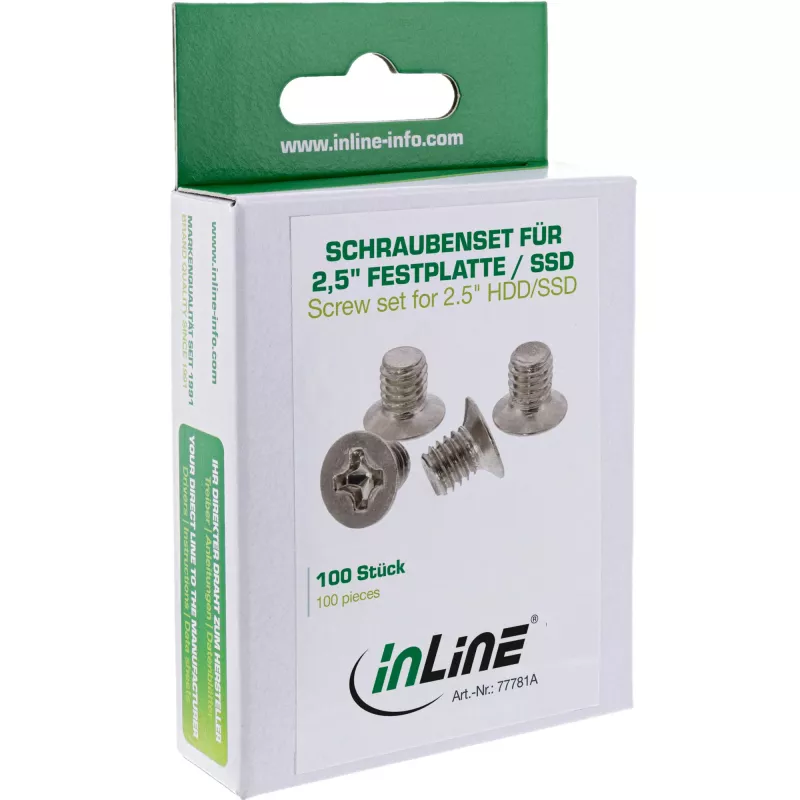 InLine Schrauben für 3,5-Zoll-HDD/SSD, 3 mm, Senkkopf, silber, 100 Stück