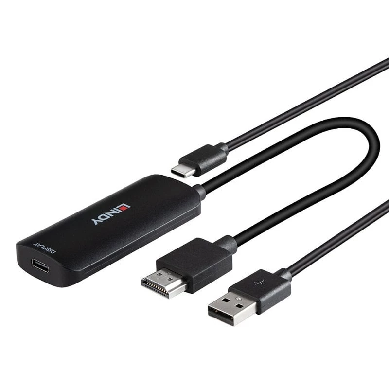 HDMI-zu-USB-Typ-C-Konverter Lindy 43423 mit USB-Stromeingang, 0,2 m Kabel, HDMI + USB-C-Anschlüsse