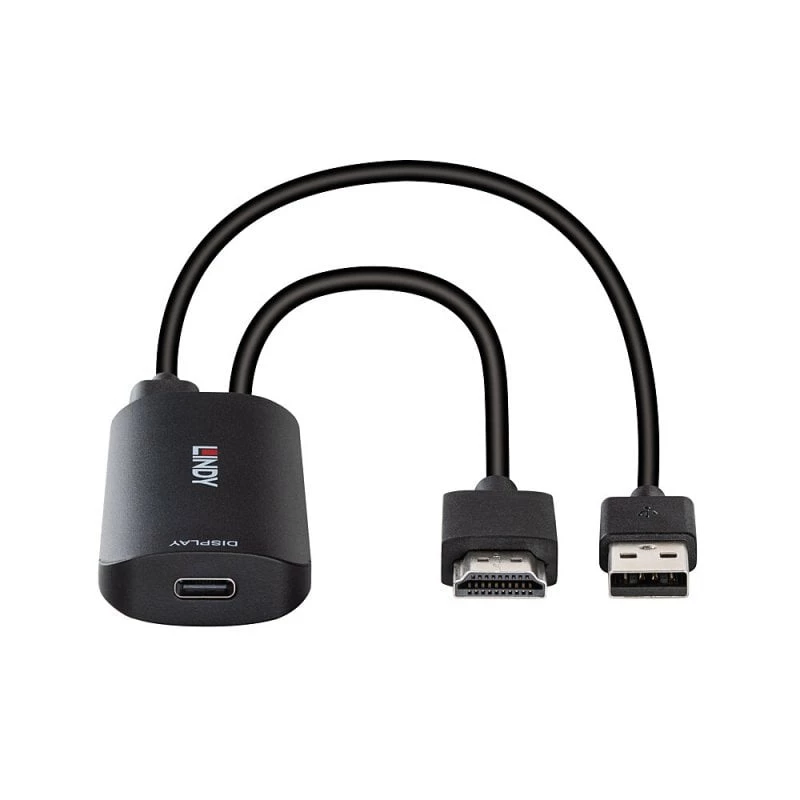 HDMI-zu-USB-Typ-C-Konverter Lindy 43423 mit USB-Stromeingang, 0,2 m Kabel, HDMI + USB-C-Anschlüsse