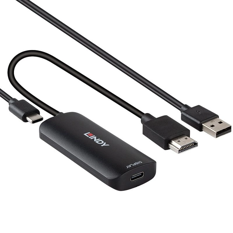 HDMI-zu-USB-Typ-C-Konverter Lindy 43423 mit USB-Stromeingang, 0,2 m Kabel, HDMI + USB-C-Anschlüsse