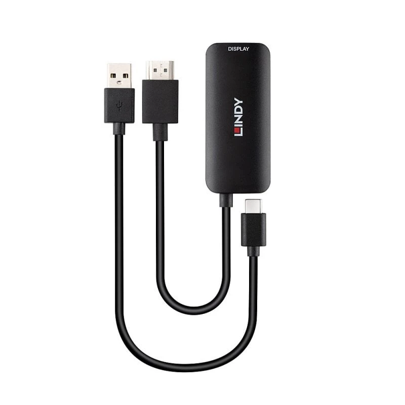 HDMI-zu-USB-Typ-C-Konverter Lindy 43423 mit USB-Stromeingang, 0,2 m Kabel, HDMI + USB-C-Anschlüsse