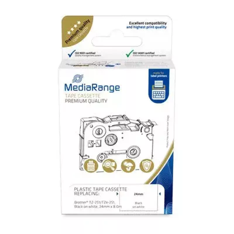 Plastikbandkassette MediaRange TZ-251 24mm 8m schwarz auf weiß