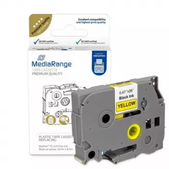 Plastikbandkassette MediaRange TZ-631 12 mm schwarz auf gelb