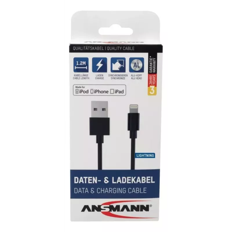Lightning-Kabel Ansmann 1700-0078 1,2 m Schwarz