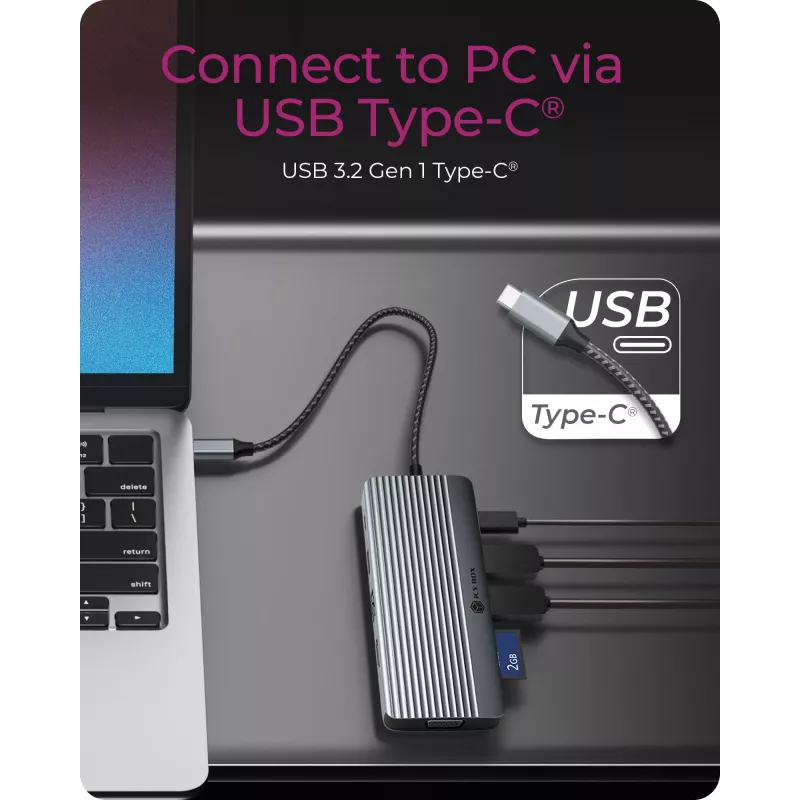 Dockingstation ICY BOX IB-DK4040a-CPD — 10-in-1 USB-C, HDMI 4K60Hz, VGA, 3×USB-A, Gigabit-LAN, PD 100W, SD/MicroSD, Aluminium