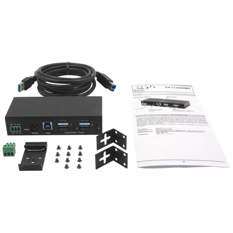 EXSYS EX-11244HMS USB Hub 3.2 Gen 1 Type-B 5000 Mbit/s Schwarz