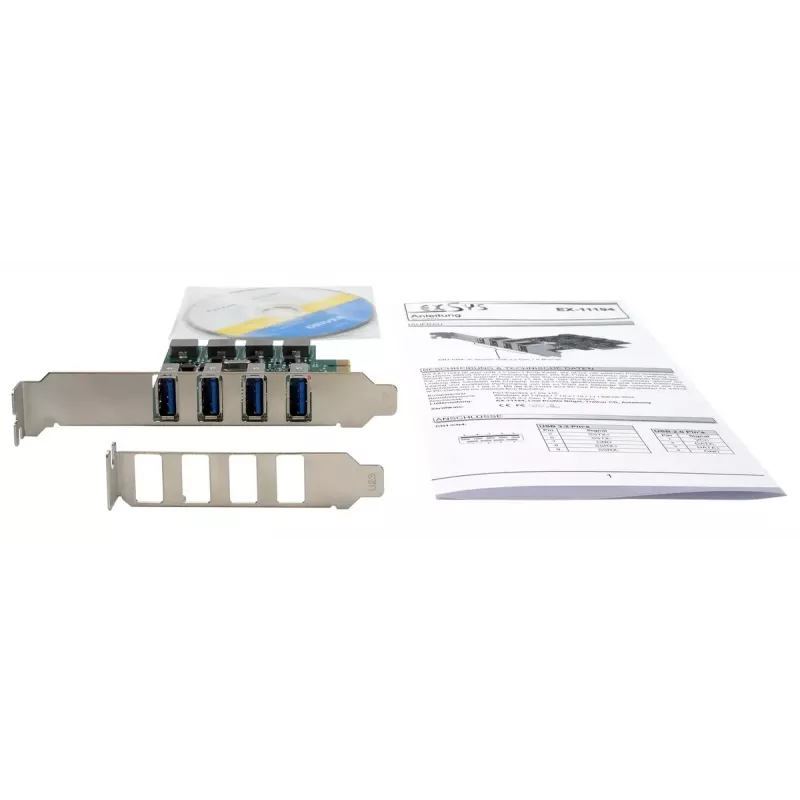 EXSYS 4-Port USB 3.2 Gen 1 PCIe-Karte mit Self-Power 3A Renesas
