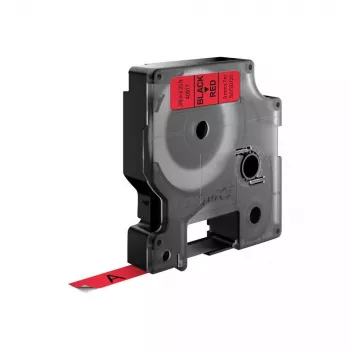 DYMO Authentic D1 Labels | Schwarzer Druck auf rotem Band | 9 mm x 7 m | Selbstklebende Etiketten für LabelManager Etikettendrucker | Hergestellt in Europa