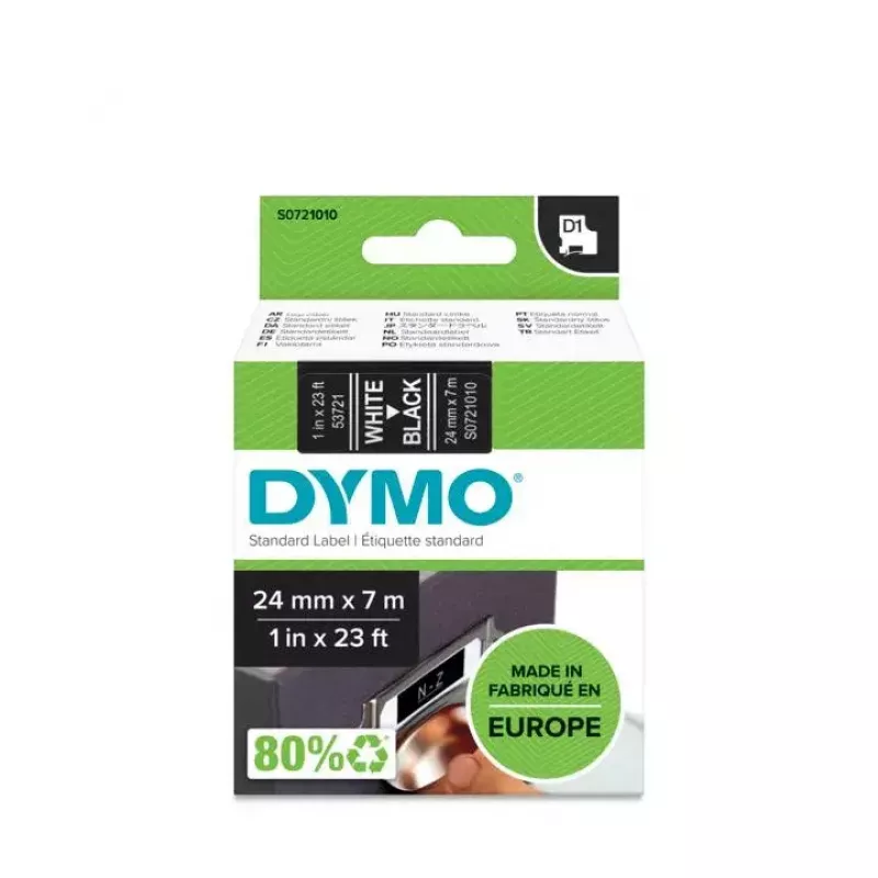 DYMO Authentic D1-Etiketten | 24 mm x 7 m Rolle | Weiß auf Schwarz bedruckt | Selbstklebende Etiketten für LabelManager Etikettendrucker