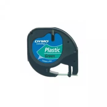 DYMO Marken-LetraTag-Kunststoffetiketten | 12 mm x 4 m Rolle | Schwarzer Druck auf grünen Etiketten | Mehrzweck-Selbstklebeetiketten für LetraTag-Etikettendrucker