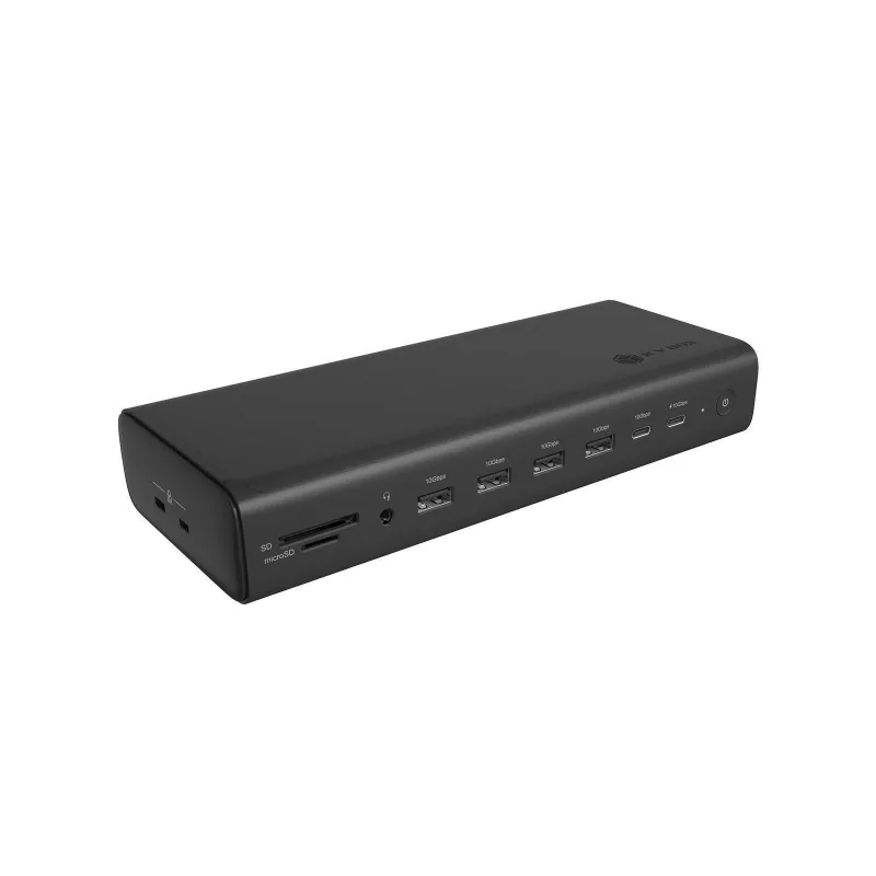 ICY BOX DockingStation 17-in-1, sechs Videoausgänge, Kabelgebunden, USB 3.2 Gen 2 (3.1 Gen 2) Typ-C, 140 W, 3,5 mm, 10,100,1000,2500 Mbit/s, Schwarz